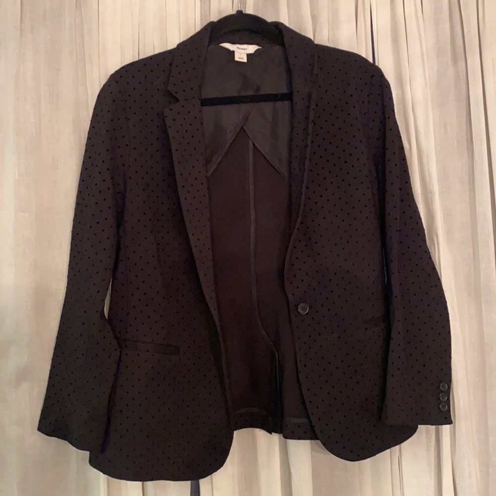 Old Navy Size Large Black Embroidered Polka Dot Blazer Jacket